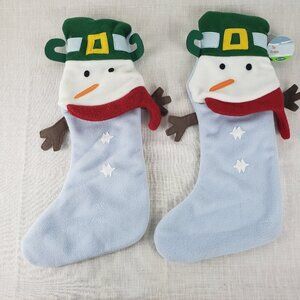 Old Navy Christmas Stockings Pair Fleece Snowman Ice Blue New Vintage Y2K